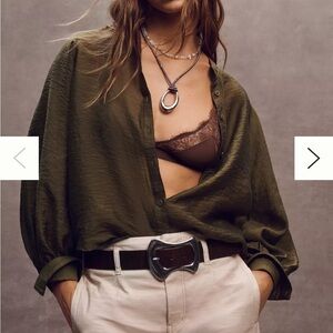 Olive Green Women's Button-Down Blouse